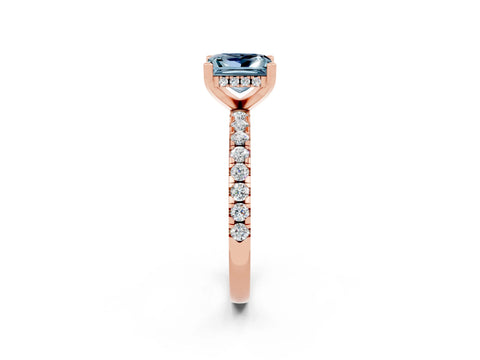 Rose gold Princess Cut Aquamarine Solitaire Ring with Pavé Band and Four-Prong Setting_26