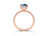 Rose gold Princess Cut Aquamarine Solitaire Ring with Pavé Band and Four-Prong Setting_27