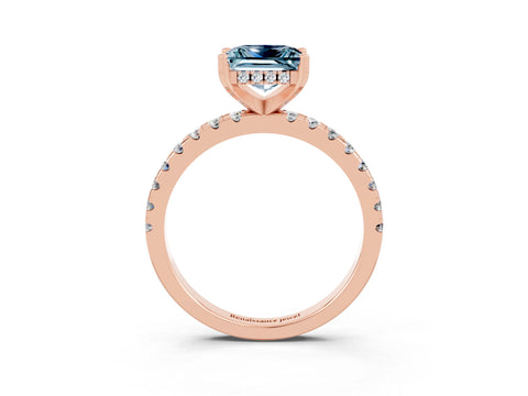 Rose gold Princess Cut Aquamarine Solitaire Ring with Pavé Band and Four-Prong Setting_27