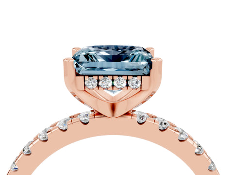 Rose gold Princess Cut Aquamarine Solitaire Ring with Pavé Band and Four-Prong Setting_28