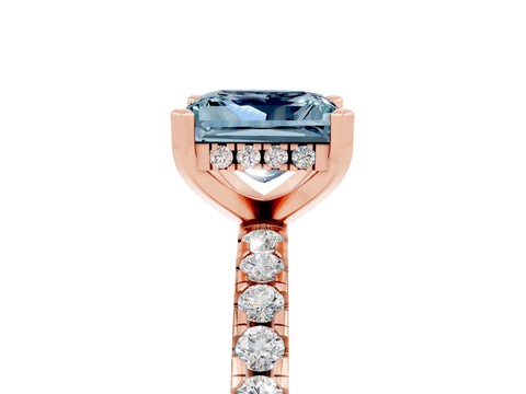 Rose gold Princess Cut Aquamarine Solitaire Ring with Pavé Band and Four-Prong Setting_29