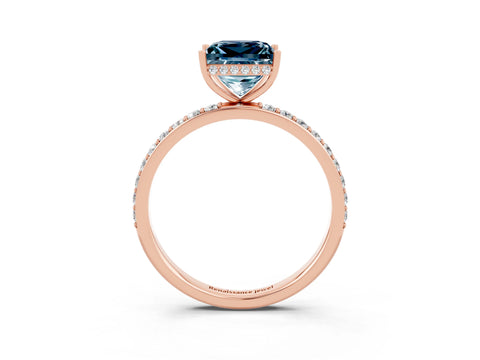 Rose gold Princess Cut Aquamarine Solitaire Ring with Pavé Band and Hidden Halo_15
