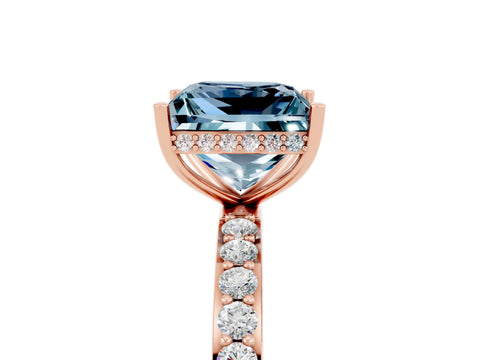 Rose gold Princess Cut Aquamarine Solitaire Ring with Pavé Band and Hidden Halo_17