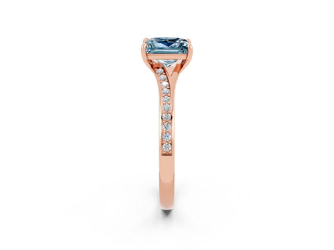 Rose gold Princess Cut Aquamarine Solitaire Ring with Pavé Band and Prong Setting_14