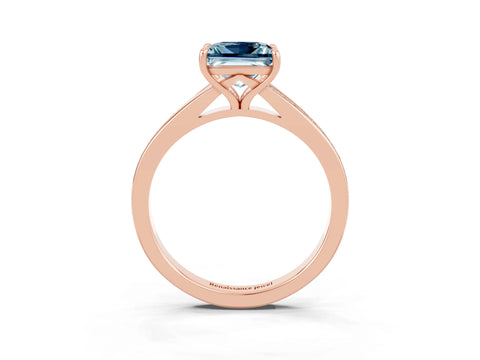 Rose gold Princess Cut Aquamarine Solitaire Ring with Pavé Band and Prong Setting_15