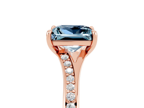Rose gold Princess Cut Aquamarine Solitaire Ring with Pavé Band and Prong Setting_17