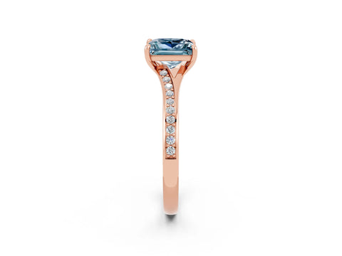 Rose gold Princess Cut Aquamarine Solitaire Ring with Pavé Band and Prong Setting_2