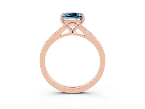Rose gold Princess Cut Aquamarine Solitaire Ring with Pavé Band and Prong Setting_3