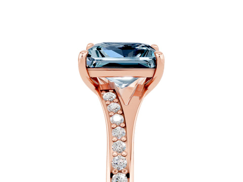 Rose gold Princess Cut Aquamarine Solitaire Ring with Pavé Band and Prong Setting_5