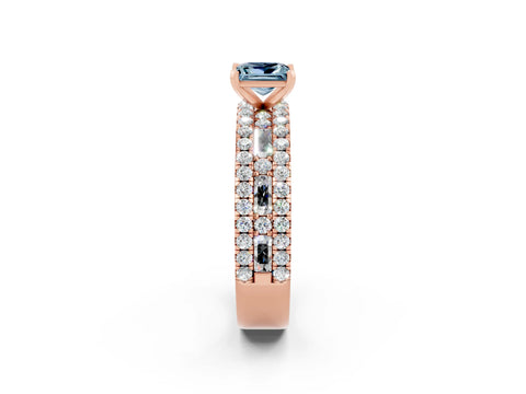 Rose gold Princess Cut Aquamarine Solitaire Ring with Pavé and Channel Set Band_2