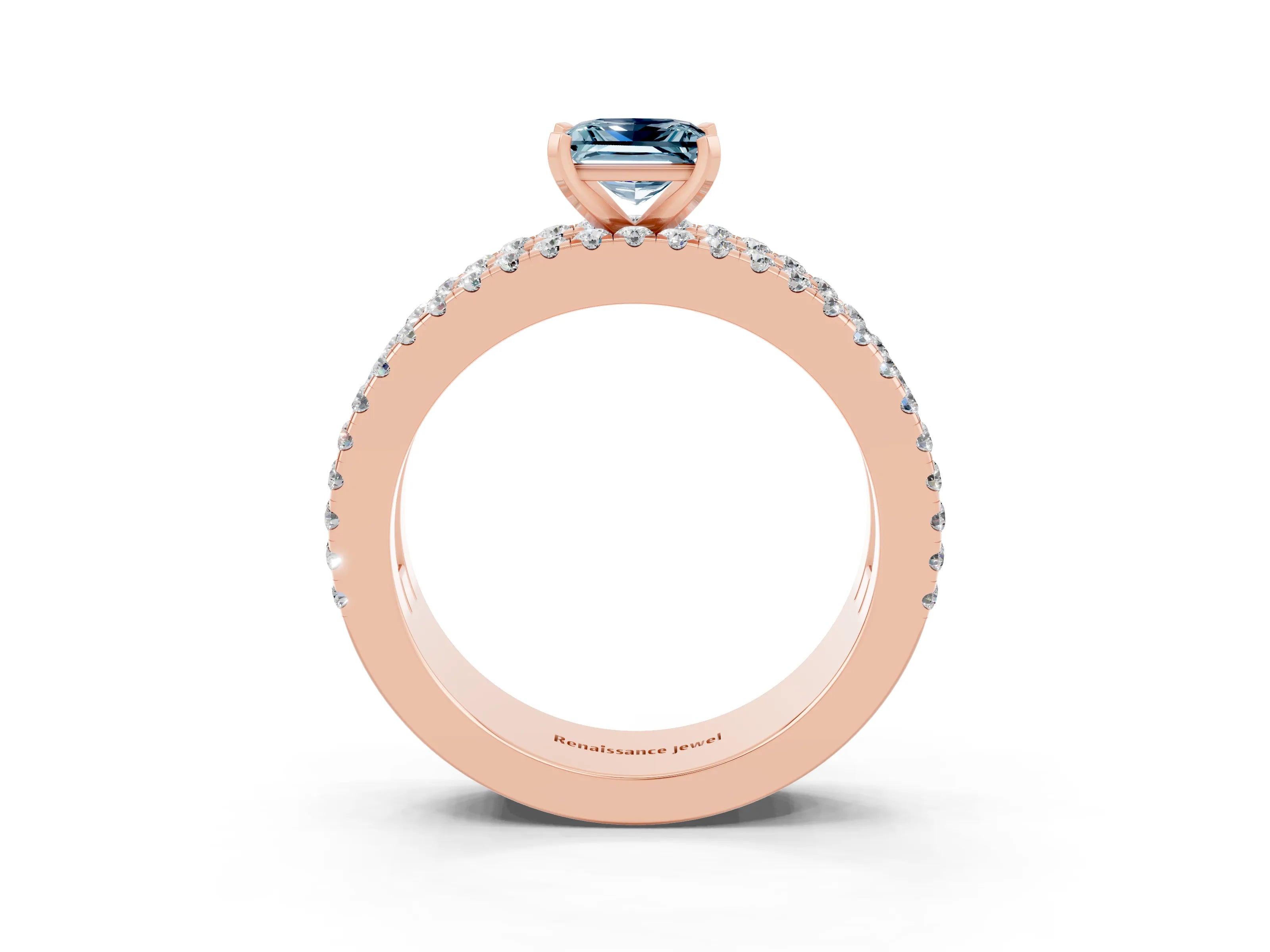 Rose gold Princess Cut Aquamarine Solitaire Ring with Pavé and Channel Set Band_3
