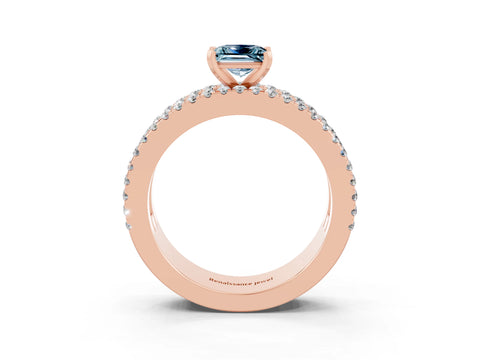 Rose gold Princess Cut Aquamarine Solitaire Ring with Pavé and Channel Set Band_3