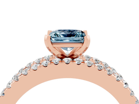 Rose gold Princess Cut Aquamarine Solitaire Ring with Pavé and Channel Set Band_4