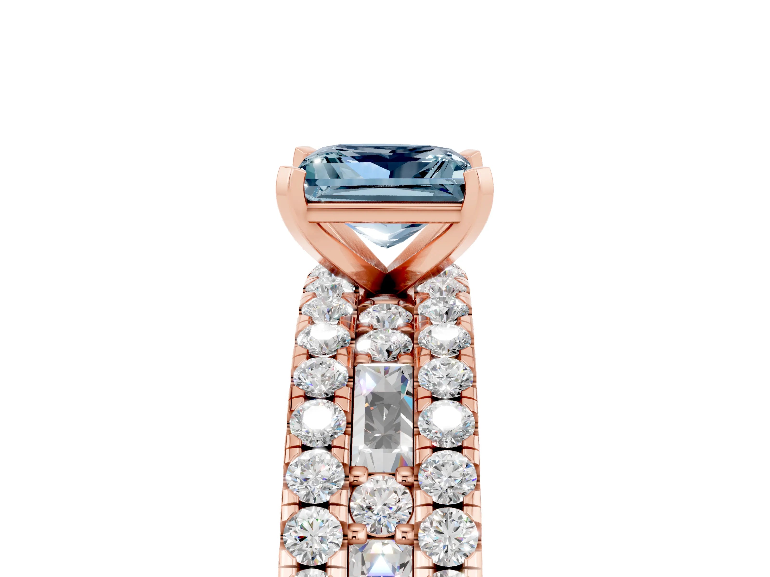 Rose gold Princess Cut Aquamarine Solitaire Ring with Pavé and Channel Set Band_5