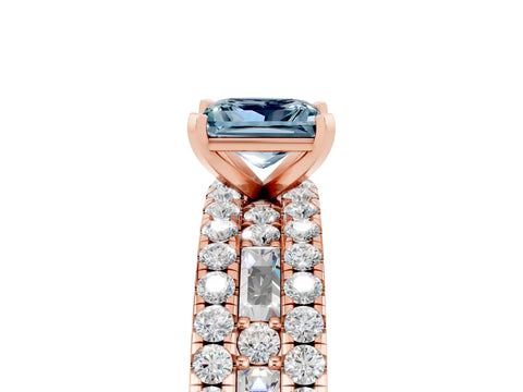 Rose gold Princess Cut Aquamarine Solitaire Ring with Pavé and Channel Set Band_5