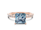 Rose gold Princess Cut Aquamarine Solitaire Ring with Pave Band and Four Prong Setting_24