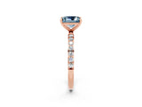 Rose gold Princess Cut Aquamarine Solitaire Ring with Pave Band and Four Prong Setting_26