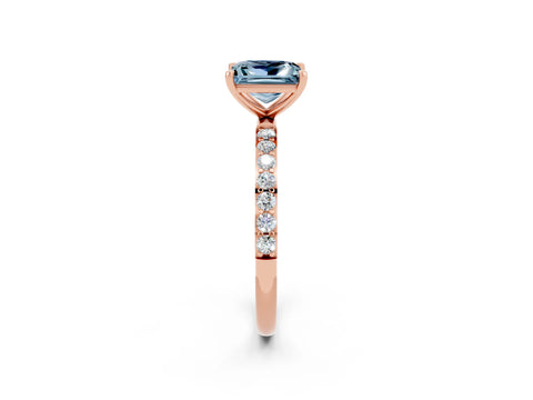 Rose gold Princess Cut Aquamarine Solitaire Ring with Pave Band and Four Prong Setting_26