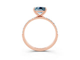 Rose gold Princess Cut Aquamarine Solitaire Ring with Pave Band and Four Prong Setting_27