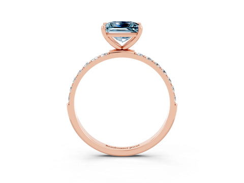 Rose gold Princess Cut Aquamarine Solitaire Ring with Pave Band and Four Prong Setting_27