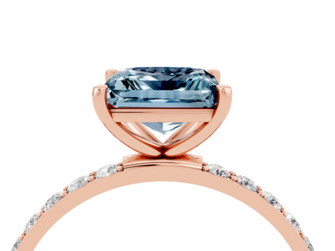 Rose gold Princess Cut Aquamarine Solitaire Ring with Pave Band and Four Prong Setting_28