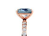 Rose gold Princess Cut Aquamarine Solitaire Ring with Pave Band and Four Prong Setting_29