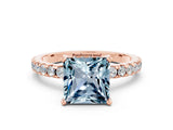 Rose gold Princess Cut Aquamarine Solitaire Ring with Round  Pavé Band and Four-Prong Setting_44