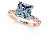 Rose gold Princess Cut Aquamarine Solitaire Ring with Round  Pavé Band and Four-Prong Setting_45