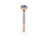 Rose gold Princess Cut Aquamarine Solitaire Ring with Round  Pavé Band and Four-Prong Setting_46