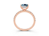Rose gold Princess Cut Aquamarine Solitaire Ring with Round  Pavé Band and Four-Prong Setting_47