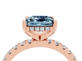 Rose gold Princess Cut Aquamarine Solitaire Ring with Round  Pavé Band and Four-Prong Setting_48