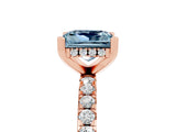 Rose gold Princess Cut Aquamarine Solitaire Ring with Round  Pavé Band and Four-Prong Setting_49