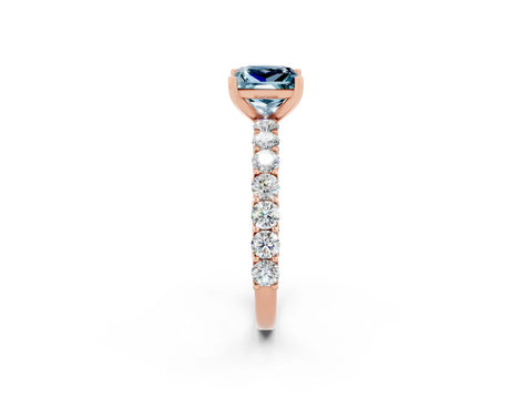 Rose gold Princess Cut Aquamarine Solitaire Ring with Shared Prong Pavé Band and Four-Prong Setting_2