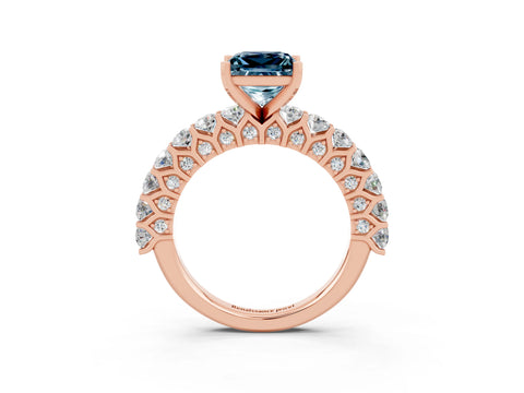 Rose gold Princess Cut Aquamarine Solitaire Ring with Shared Prong Pavé Band and Four-Prong Setting_3
