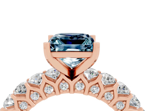 Rose gold Princess Cut Aquamarine Solitaire Ring with Shared Prong Pavé Band and Four-Prong Setting_4
