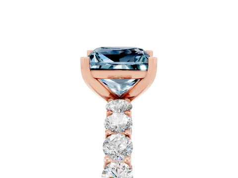 Rose gold Princess Cut Aquamarine Solitaire Ring with Shared Prong Pavé Band and Four-Prong Setting_5