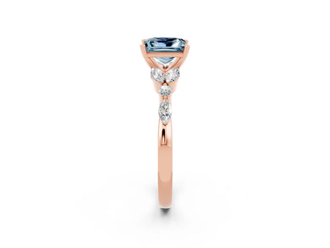 Rose gold Princess Cut Aquamarine Solitaire Ring with Side Stones and Four-Prong Setting_14