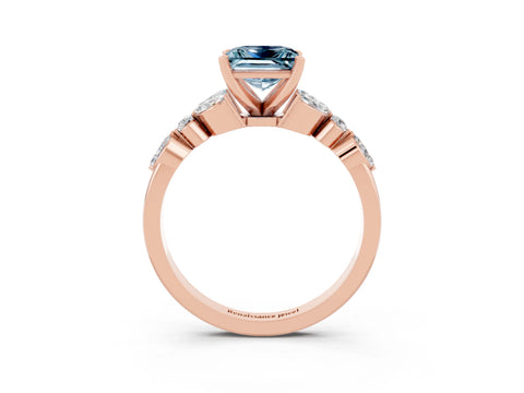 Rose gold Princess Cut Aquamarine Solitaire Ring with Side Stones and Four-Prong Setting_15