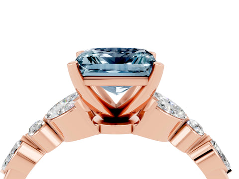 Rose gold Princess Cut Aquamarine Solitaire Ring with Side Stones and Four-Prong Setting_16