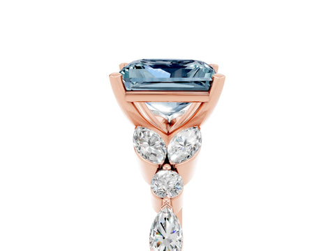 Rose gold Princess Cut Aquamarine Solitaire Ring with Side Stones and Four-Prong Setting_17