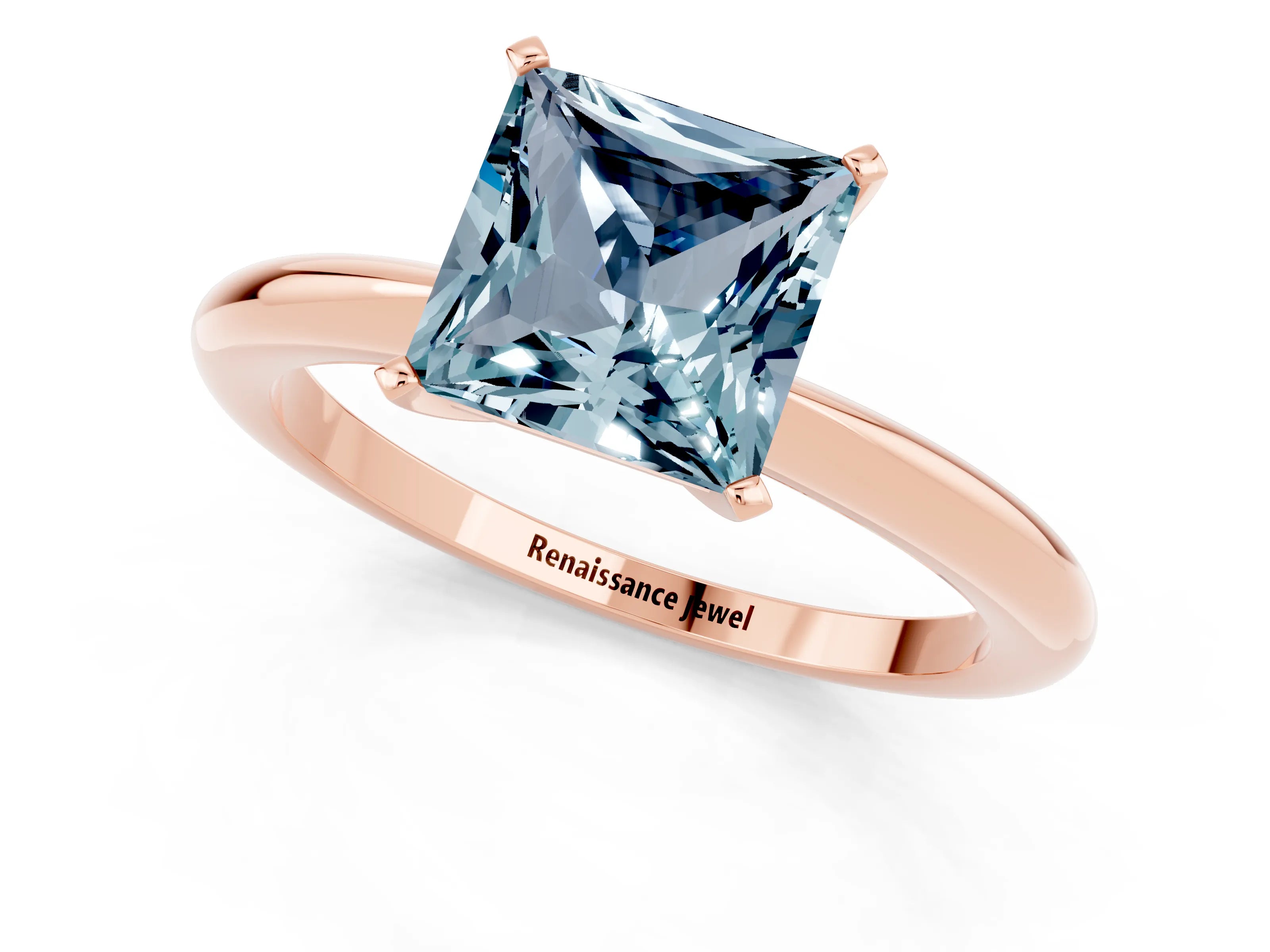 Rose gold Princess Cut Aquamarine Solitaire Ring with Six-Prong Setting and Classic Band_1