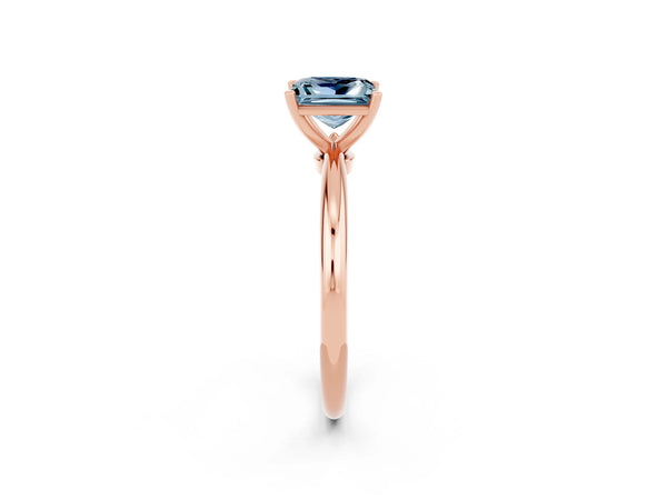 Rose gold Princess Cut Aquamarine Solitaire Ring with Six-Prong Setting and Classic Band