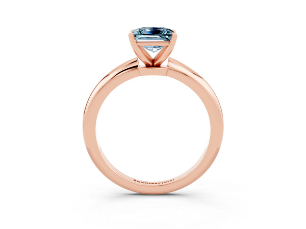 Rose gold Princess Cut Aquamarine Solitaire Ring with Six-Prong Setting and Classic Band