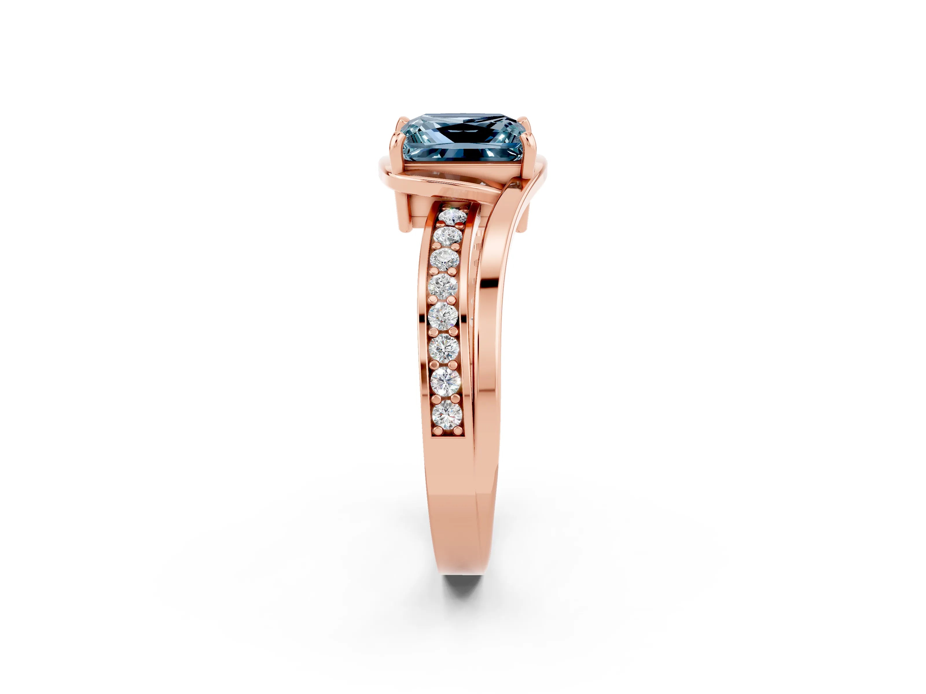 Rose gold Princess Cut Aquamarine Solitaire Ring with Split Shank and Prong Setting_2