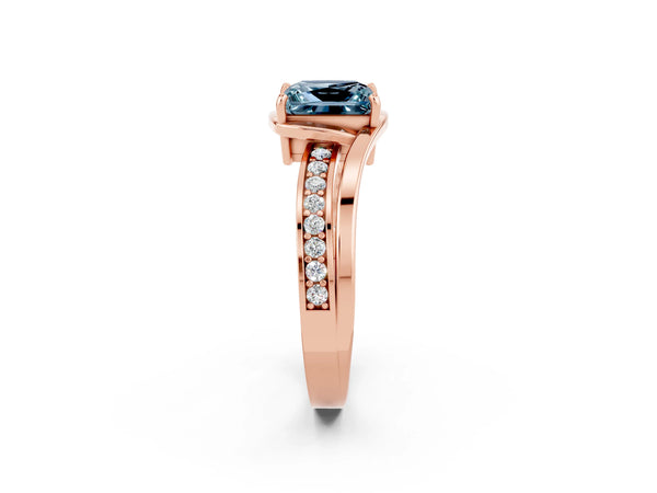 Rose gold Princess Cut Aquamarine Solitaire Ring with Split Shank and Prong Setting