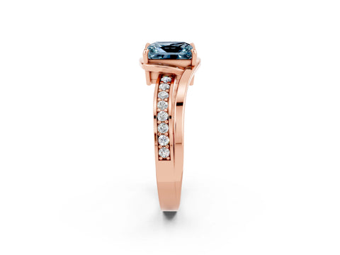 Rose gold Princess Cut Aquamarine Solitaire Ring with Split Shank and Prong Setting_2