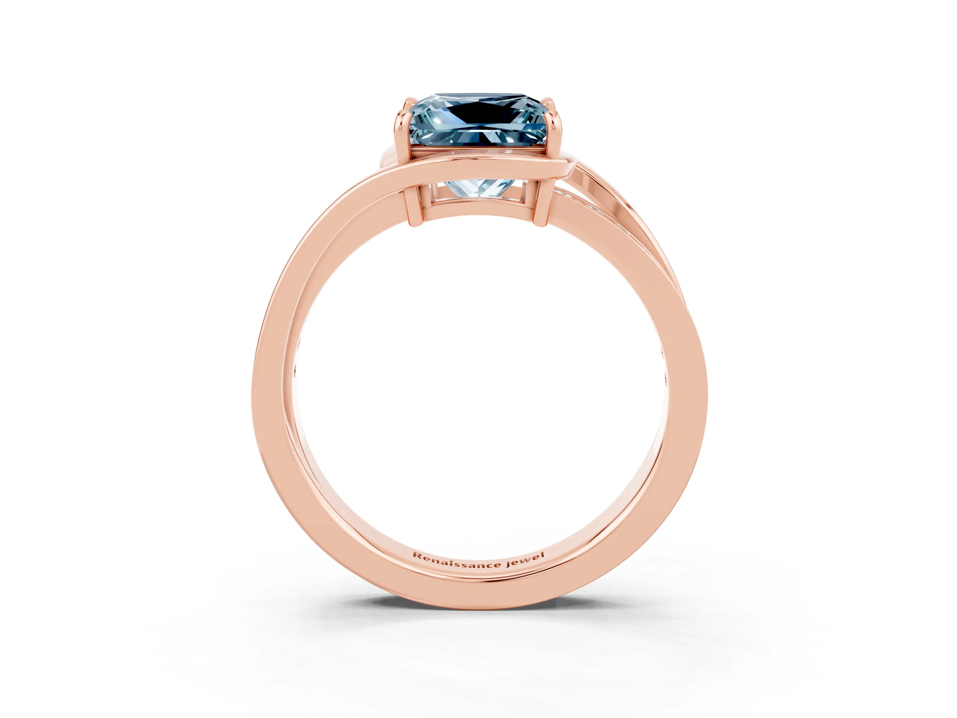Rose gold Princess Cut Aquamarine Solitaire Ring with Split Shank and Prong Setting_3