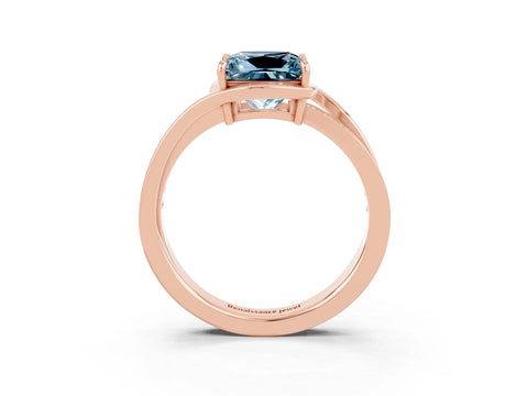 Rose gold Princess Cut Aquamarine Solitaire Ring with Split Shank and Prong Setting_3