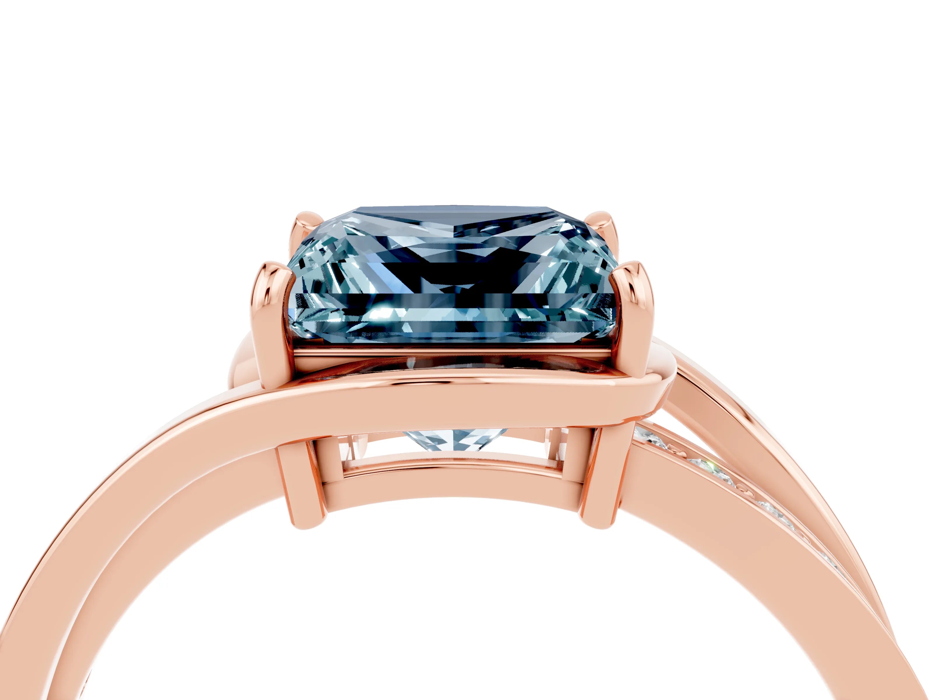 Rose gold Princess Cut Aquamarine Solitaire Ring with Split Shank and Prong Setting_4