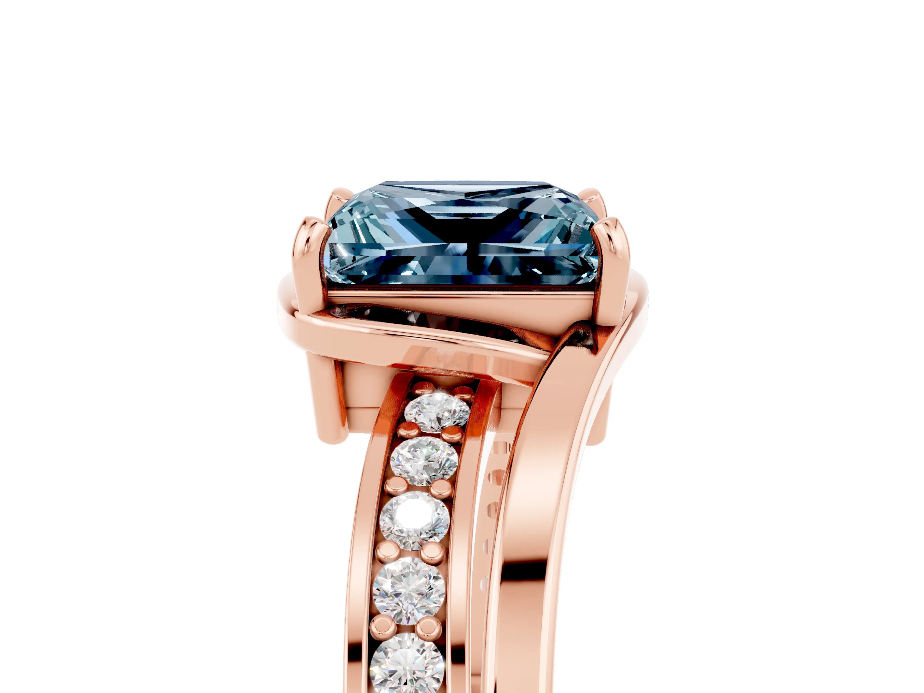 Rose gold Princess Cut Aquamarine Solitaire Ring with Split Shank and Prong Setting_5